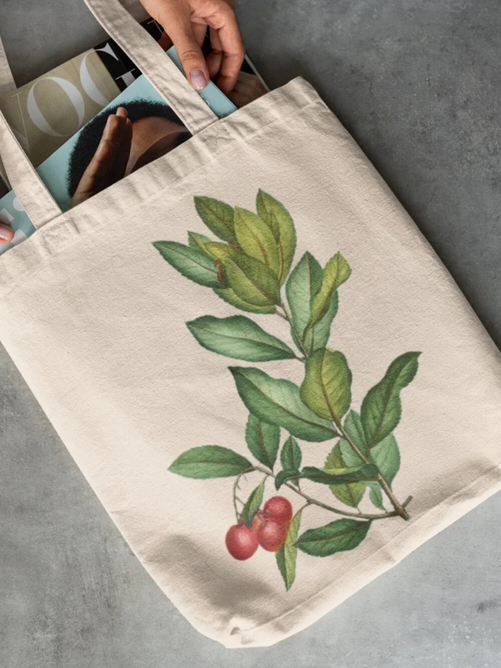Strawberry Tree Vintage Botanical Print Graphic Canvas Tote Bag